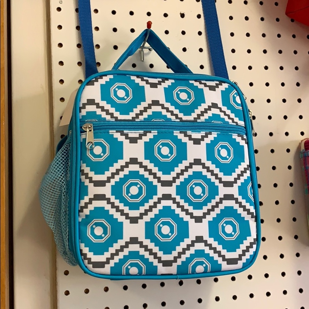 LUNCH TOTE lunchbag aqua black white insulated NWT school class